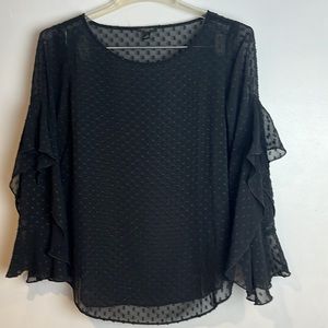 Black sheer Swiss dot ruffle sleeve blouse